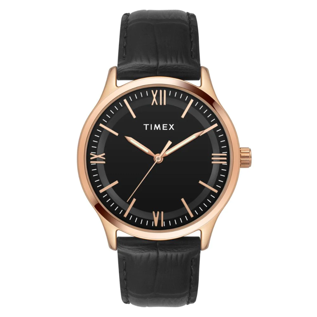 Timex Men Black Round Analog Brass Dial Watch- TW0TG6521