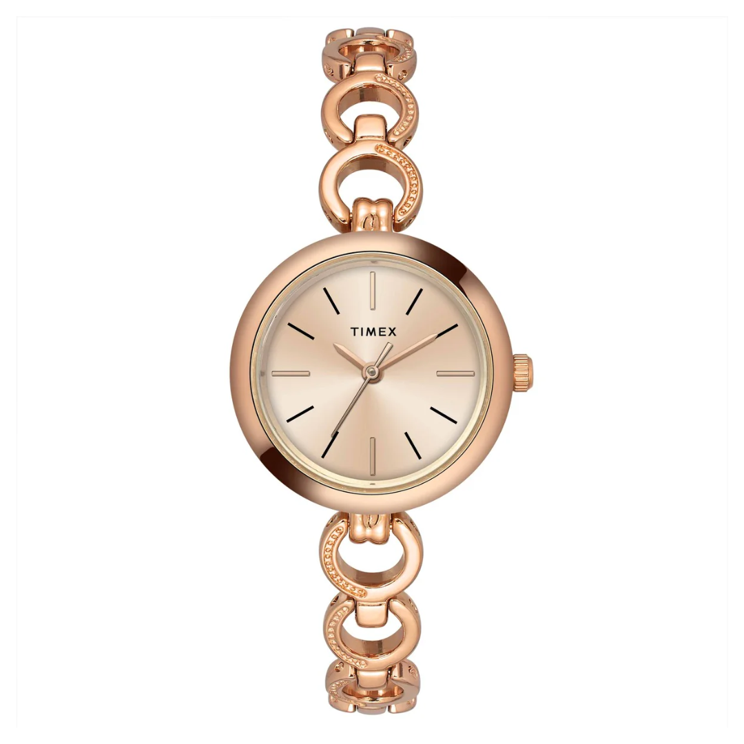 Timex Classics Collection Premium Quality Women's Analog Rose Gold Dial Coloured Quartz Watch, Round Dial With 26mm Case Width - TWEL11434