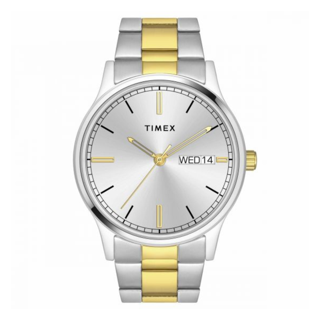 TIMEX CLASSICS COLLECTION PREMIUM QUALITY MEN'S ANALOG SILVER DIAL COLOURED QUARTZ WATCH, ROUND DIAL WITH 42MM CASE WIDTH - TW0TG8314