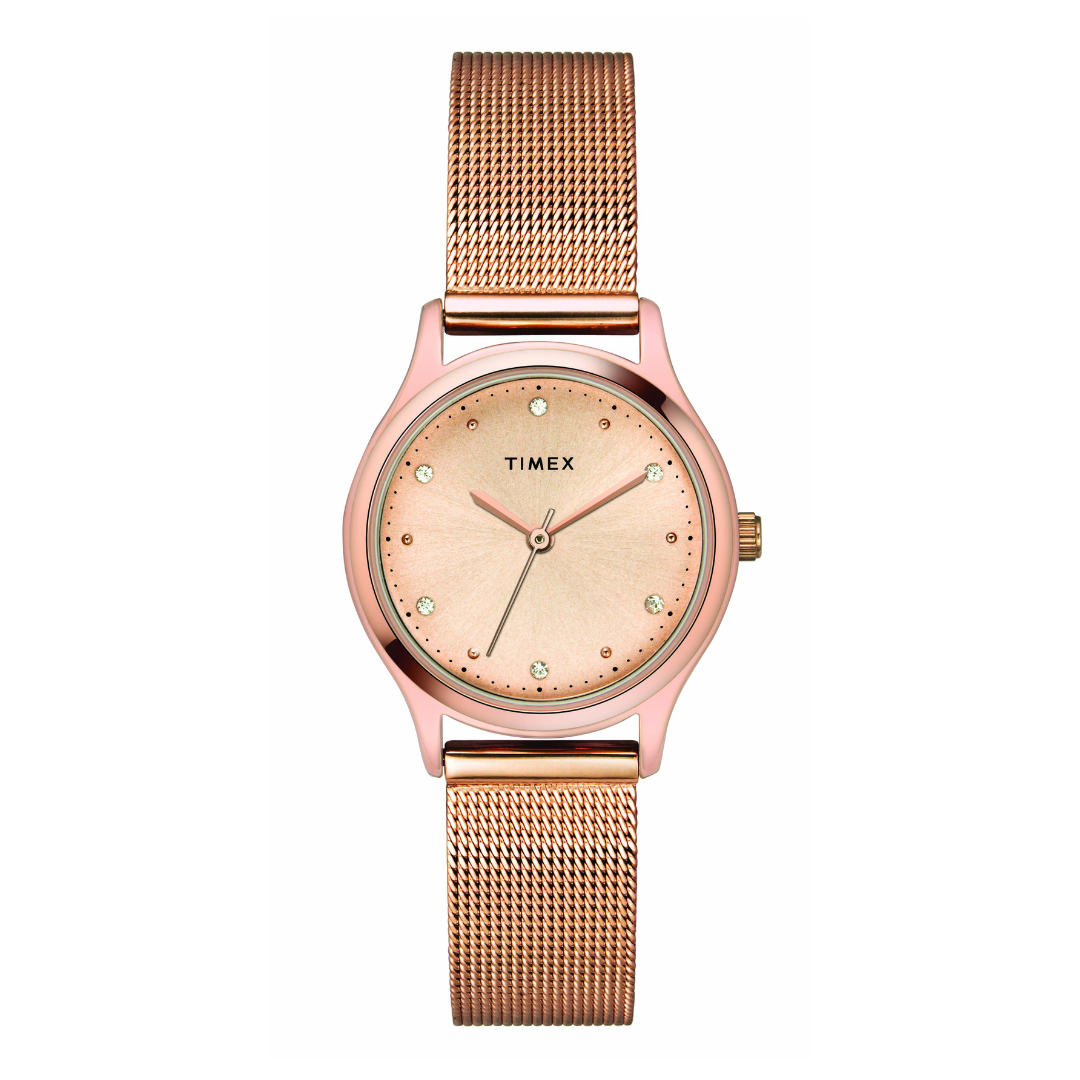 TIMEX CLASSICS WOMEN'S ROSE GOLD DIAL ROUND CASE 3 HANDS FUNCTION WATCH -TW0TL8710