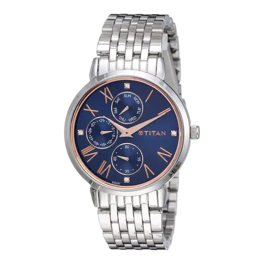 TITAN Workwear Watch with Blue Dial & Stainless Steel Strap 2569SM01(DG357)