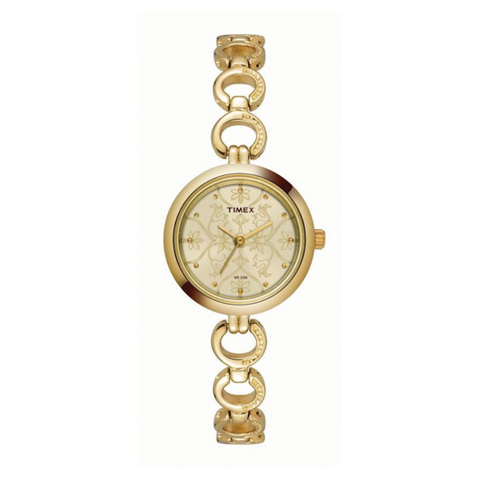 TIMEX CLASSICS WOMEN'S CHAMPAGNE DIAL ROUND CASE 3 HANDS FUNCTION WATCH -TWEL11414