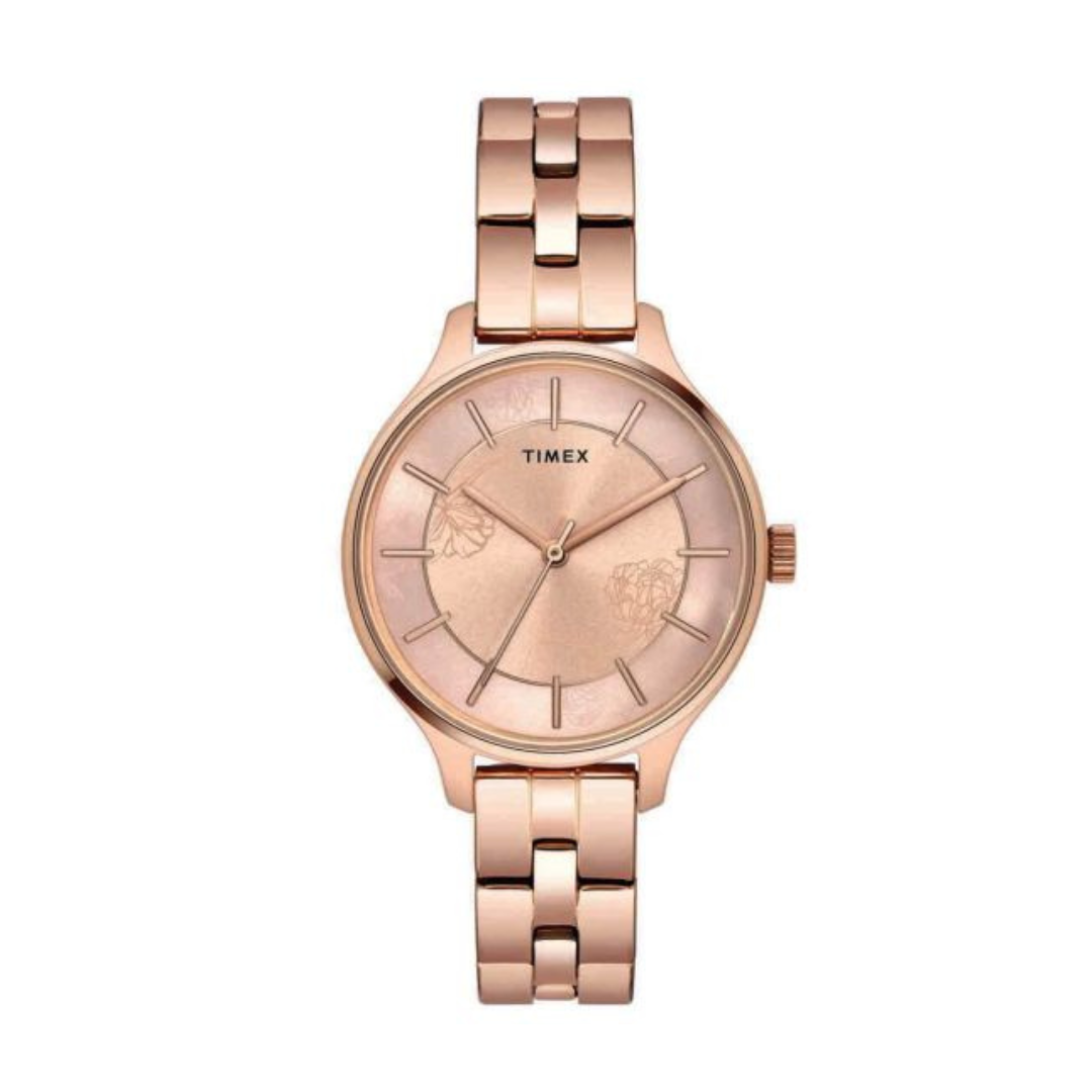 TIMEX LADIES PINK FLORAL DIAL WATCH WITH ROSE GOLD BRACELET-TWEL14808