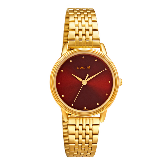 Gold Edit With Maroon Dial Stainless Steel Strap Watch NR8175YM03