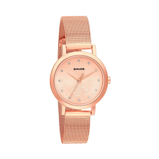 Linnea Rose Gold Dial Rose Gold Stainless Steel Strap Watch NR8174WM02