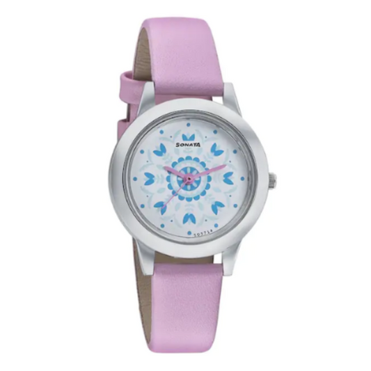 Floral Folkart Inspired Off White Dial Leather Strap Watch 87019SL10 (SDJ714)