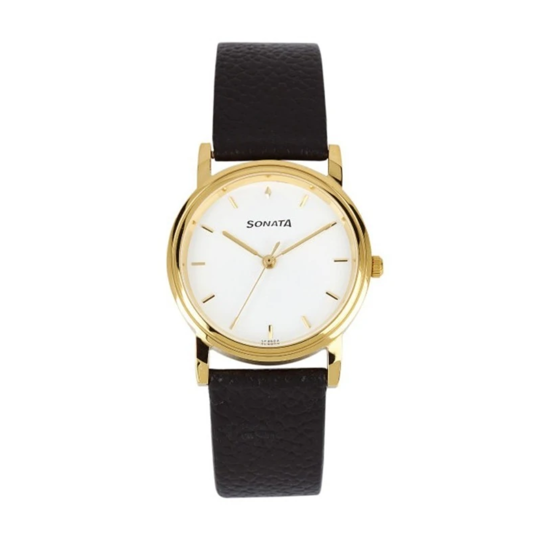 White Dial Black Leather Strap Watch NJ1141YL02C