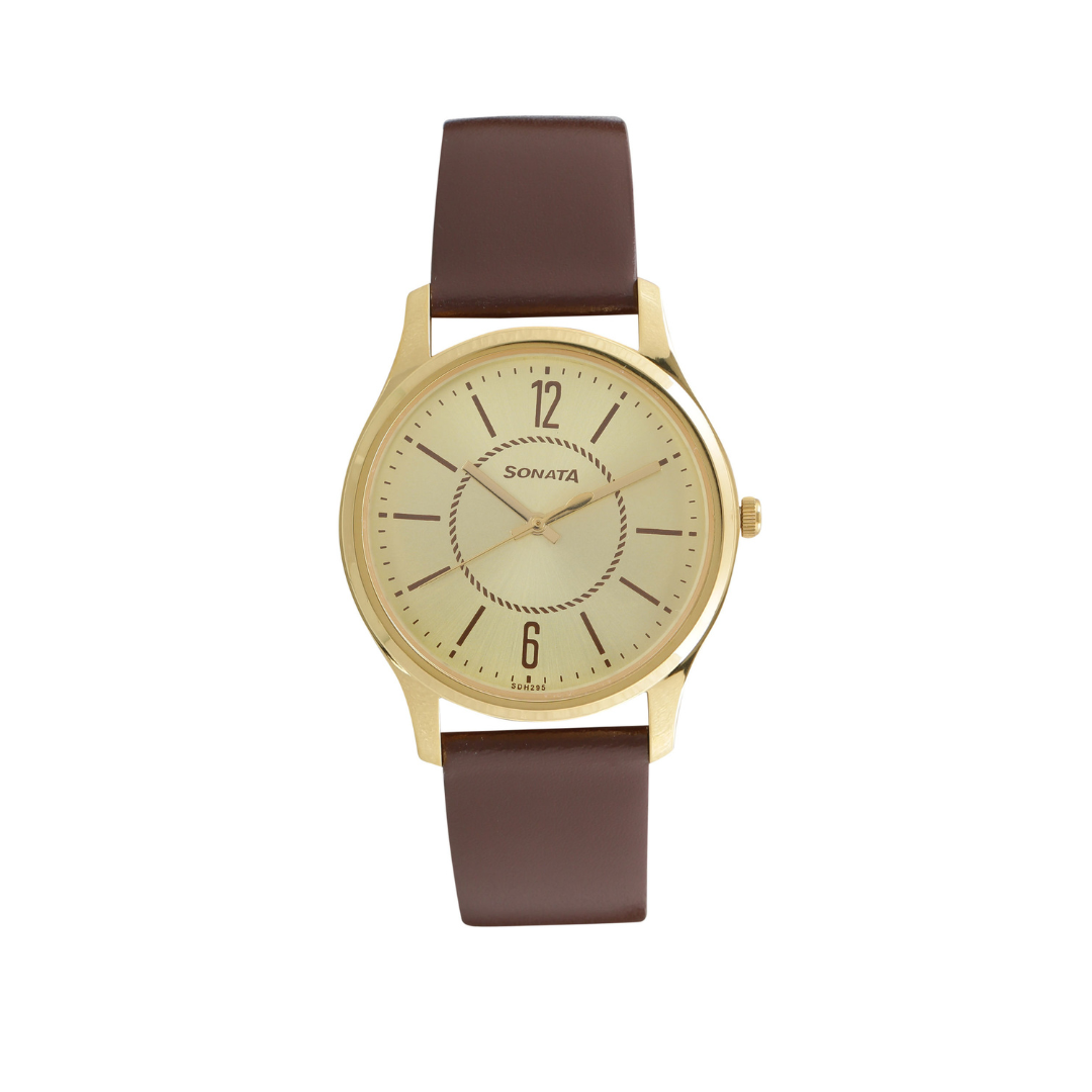 Essentials Champagne Dial Leather Strap NR77082YL01W