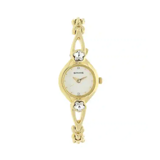 Sonata Champagne Dial Golden Metal Strap Watch NR8065YM01