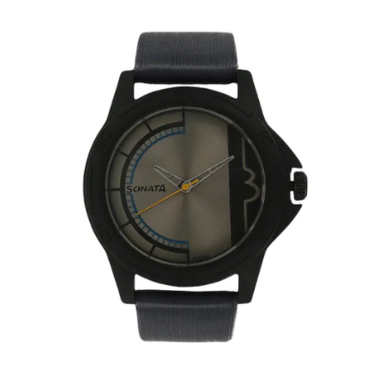 Grey Dial Black Leather Strap Watch NM77018PL02