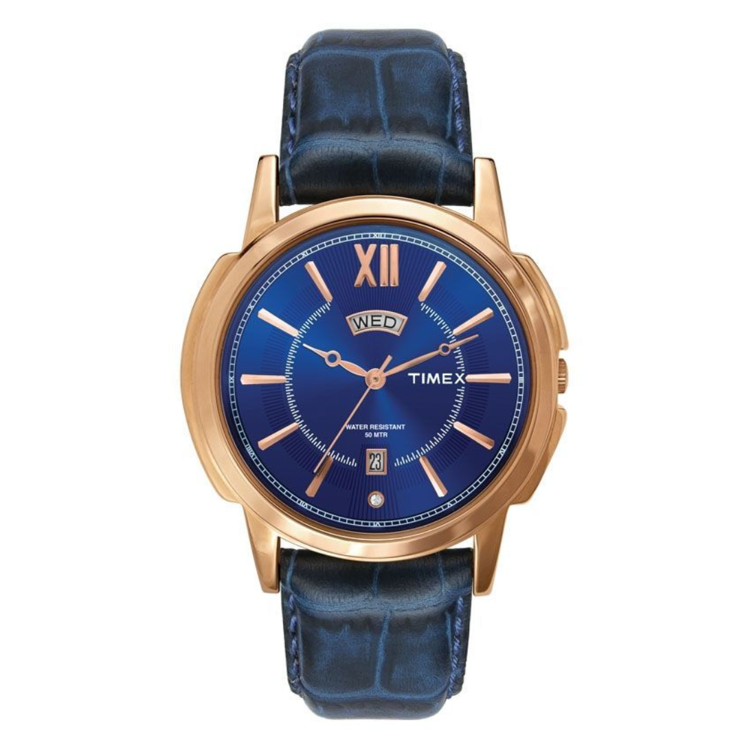 TIMEX EMPERA MEN'S BLUE DIAL ROUND CASE DAY DATE FUNCTION WATCH -TW000U310