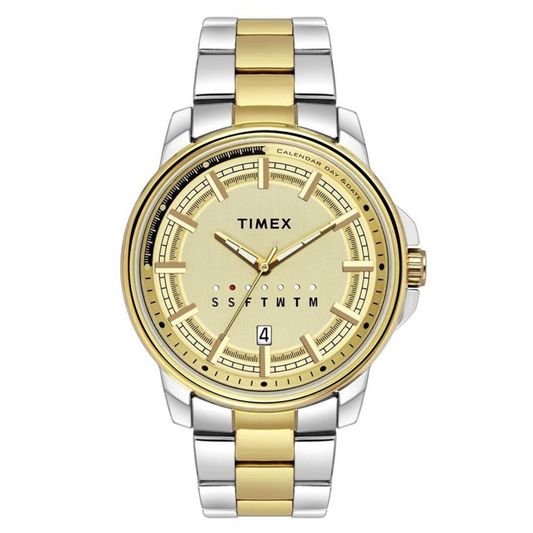 TIMEX FASHION MEN'S SILVER DIAL ROUND CASE DAY DATE FUNCTION WATCH -TWEG17204