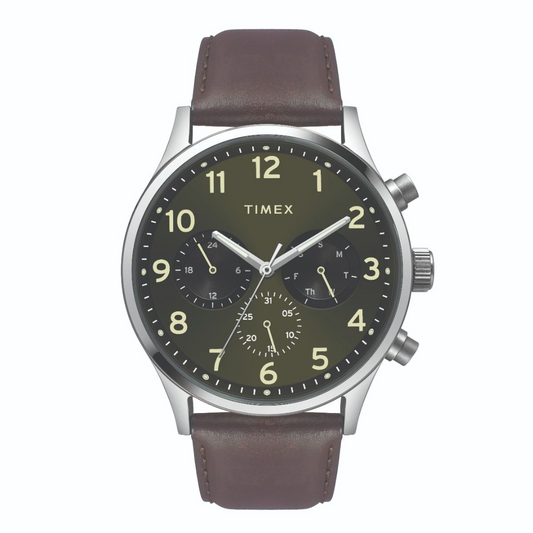 TIMEX FASHION MEN'S GREEN DIAL ROUND CASE MULTIFUNCTION FUNCTION WATCH -TWEG19600