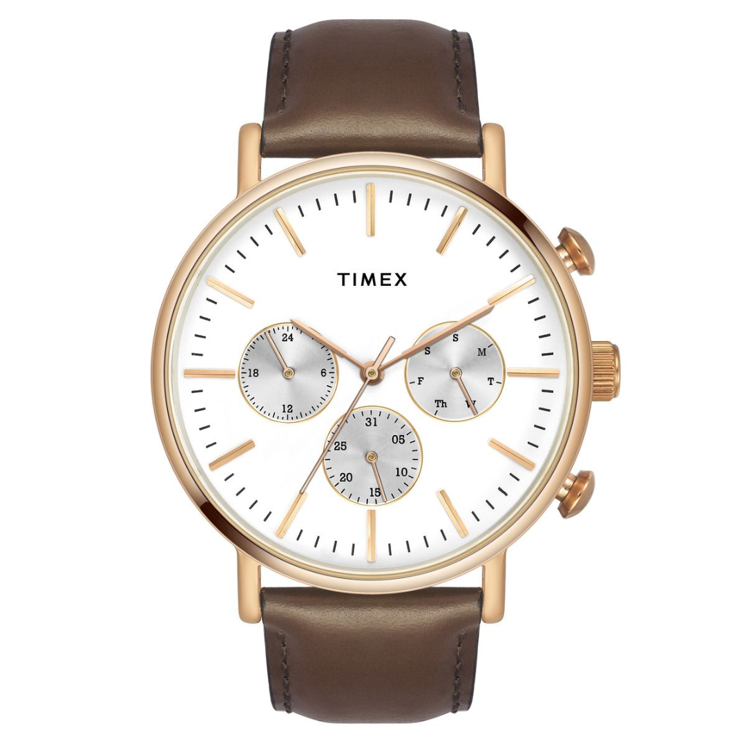 TIMEX FASHION MEN'S SILVER DIAL ROUND CASE MULTIFUNCTION FUNCTION WATCH -TWEG20005