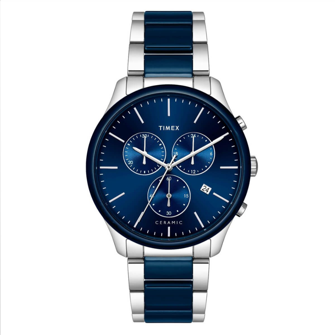 TIMEX FASHION MEN'S BLUE DIAL ROUND CASE CHRONOGRAPH FUNCTION WATCH -TWEG21701