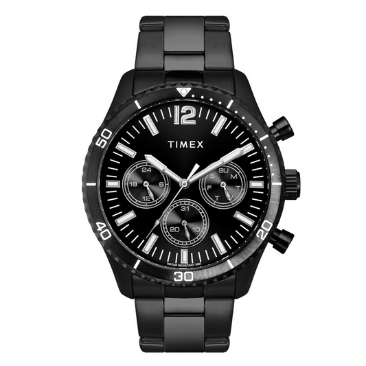 TIMEX E-CLASS PREMIUM-SPORT COLLECTION MULTIFUNCTION MEN ANALOG BLACK DIAL COLOURED QUARTZ WATCH, ROUND DIAL WITH 43 MM CASE WIDTH - TWEG22204