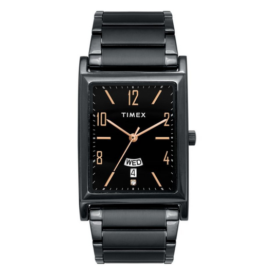 TIMEX CLASSICS MEN'S QUARTZ ANALOG BLACK DIAL RECTANGLE CASE DAY DATE FUNCTION WATCH -TW000L521