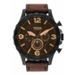 Fossil Mens 50 mm Nate Black Dial Leather Chronograph Watch - JR1487