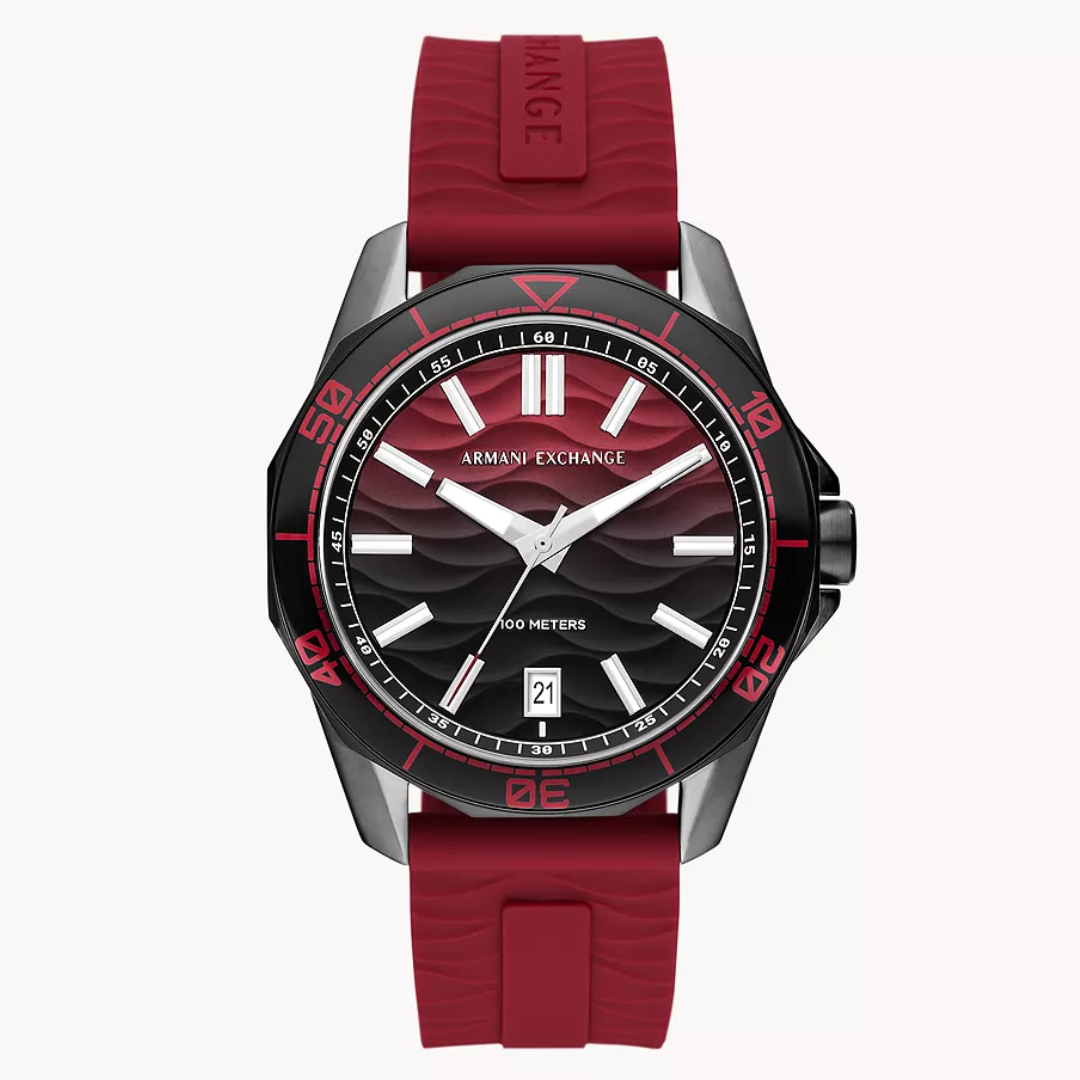 Armani Exchange Three-Hand Date Red Silicone Watch AX1953