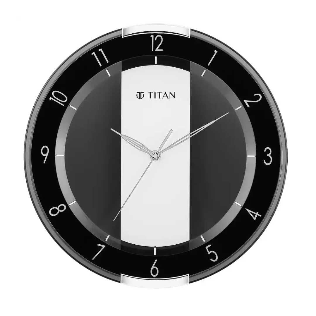 Titan Contemporary Black Wall Clock with a partly Semi-transparent Dial 33.80 x 33.80 cm (Medium Size) W0079PA01