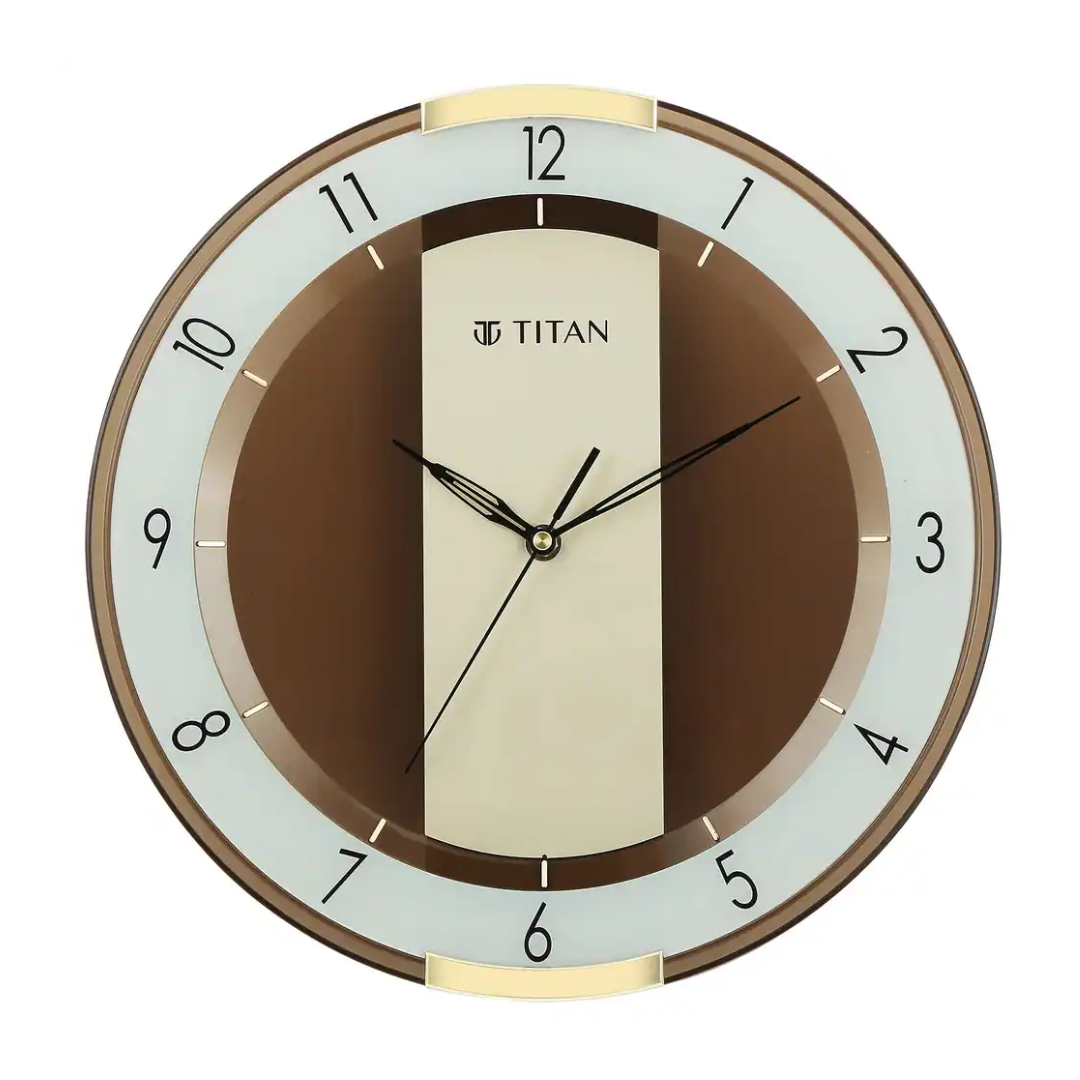 Titan Contemporary Brown Wall Clock with a partly Semi-transparent Dial 33.80 x 33.80 cm - Medium Size W0079PA02