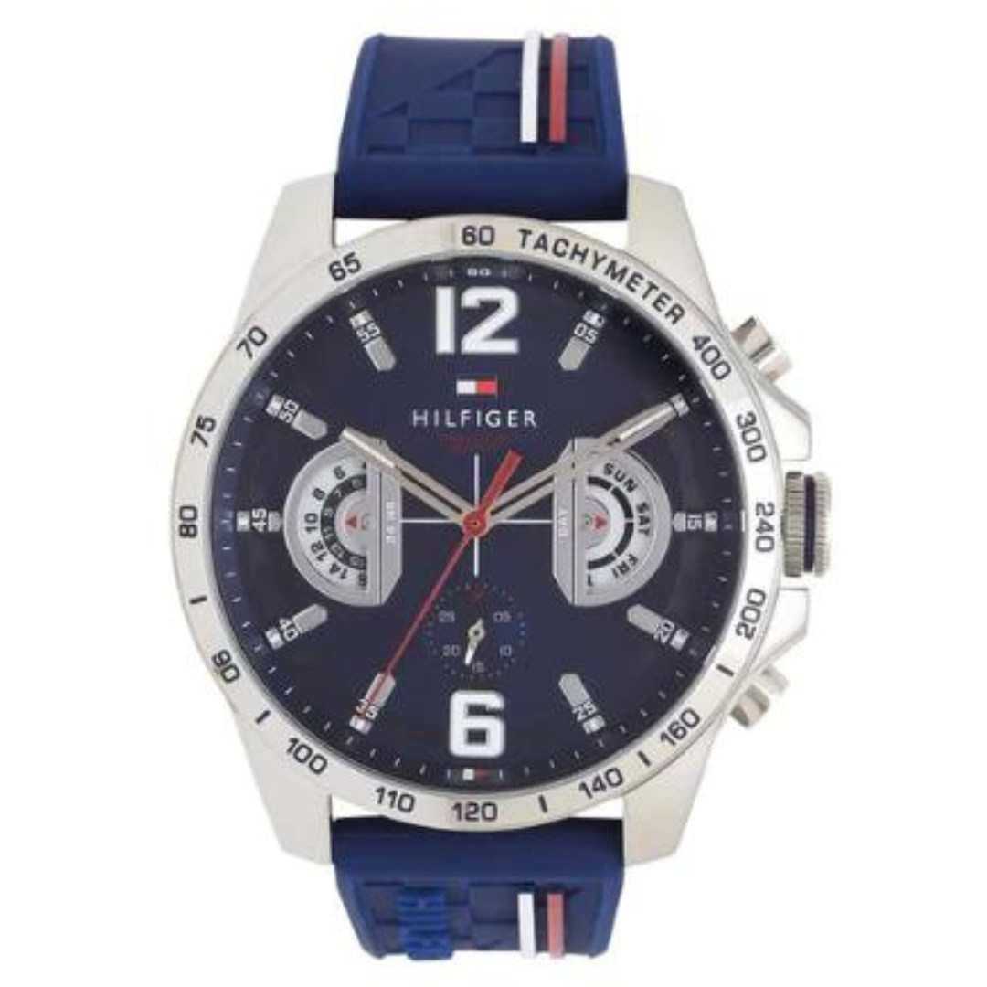 Tommy Hilfiger Mens Blue Dial Silicone Multi-Function Watch - 1791476