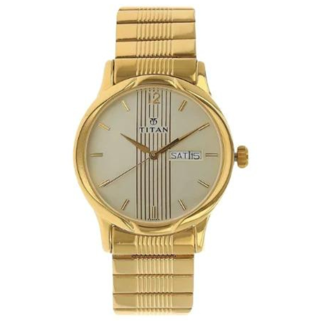 TITAN Champagne Dial Golden Stainless Steel Strap Watch NN1580YM05 (DB808A)