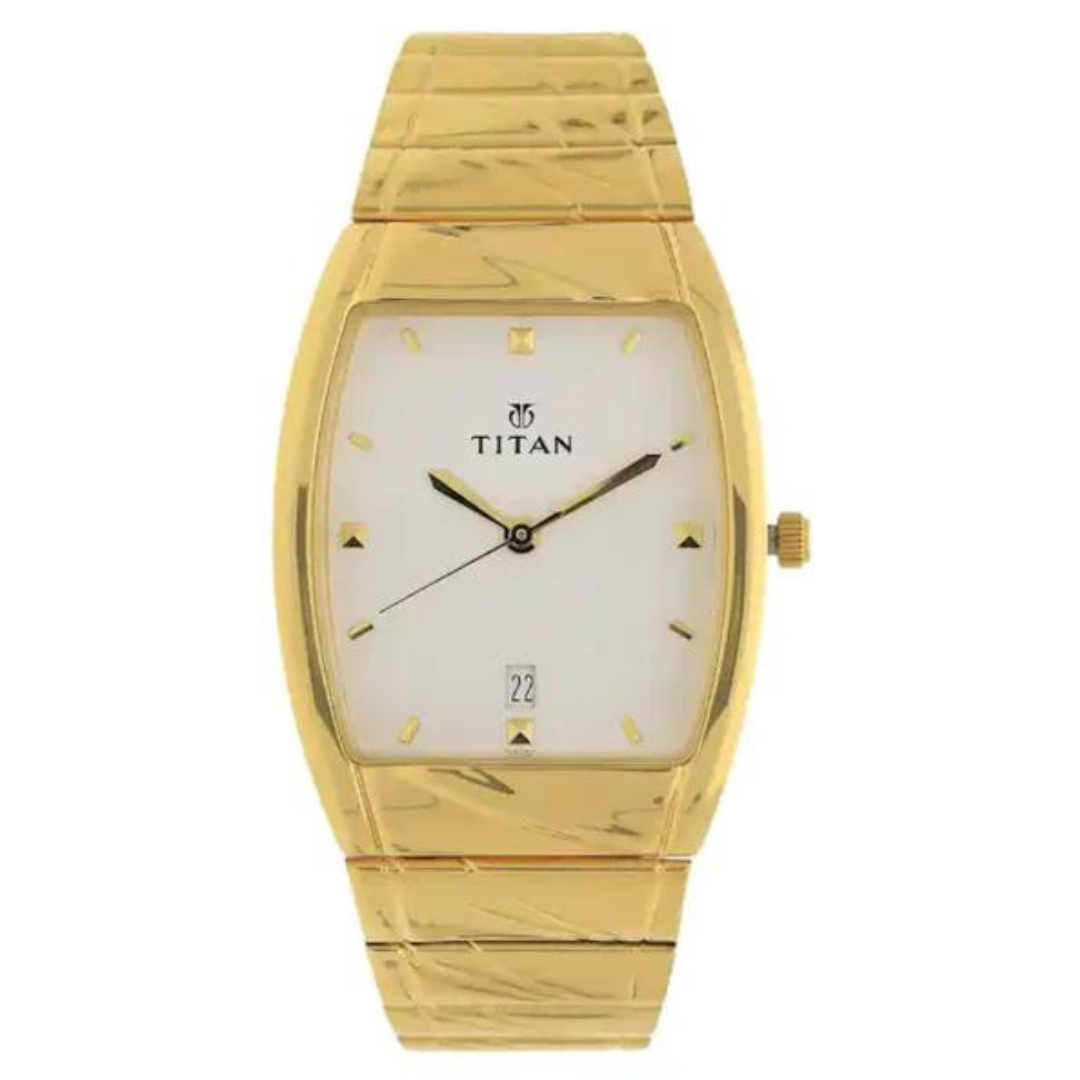 TITAN White Dial Golden Stainless Steel Strap Watch NM9315YM01 (D167A)