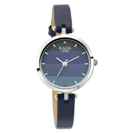 TITAN Raga Viva Blue Dial Leather Strap Watch 2606SL02