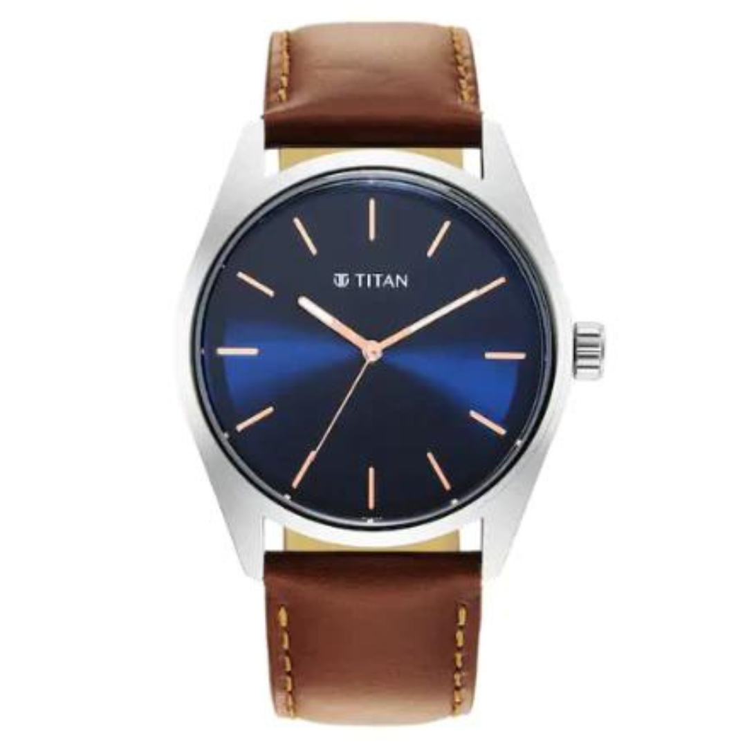 Titan Workwear Blue Dial Leather Strap Watch NP1866SL01