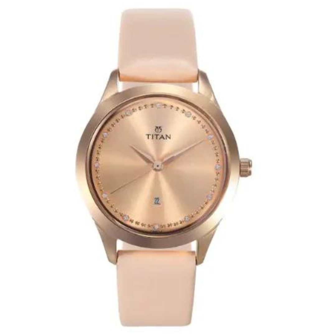 Titan Sparkle Pink Dial Analog Date Function Watch for Women NN2570WL01