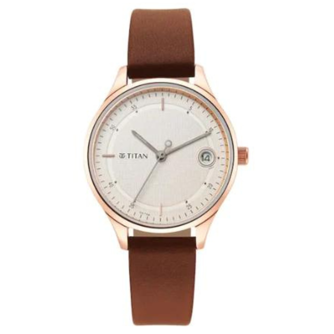 Titan Workwear Silver Dial Brown Leather Strap Watch NP2649WL01 (DK788)