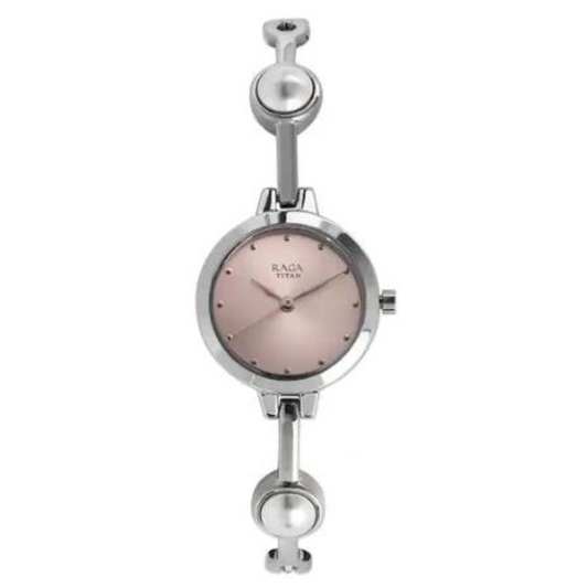 Titan Raga Pink Dial Silver Metal Strap Watch NP2576SM01