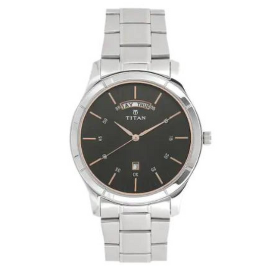 Titan Workwear Watch with Black Dial & Stainless Steel Strap NQ1767SM02