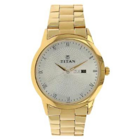 TITAN Silver Dial Golden Stainless Steel Strap Watch 1584YM02 / NS1584YM02