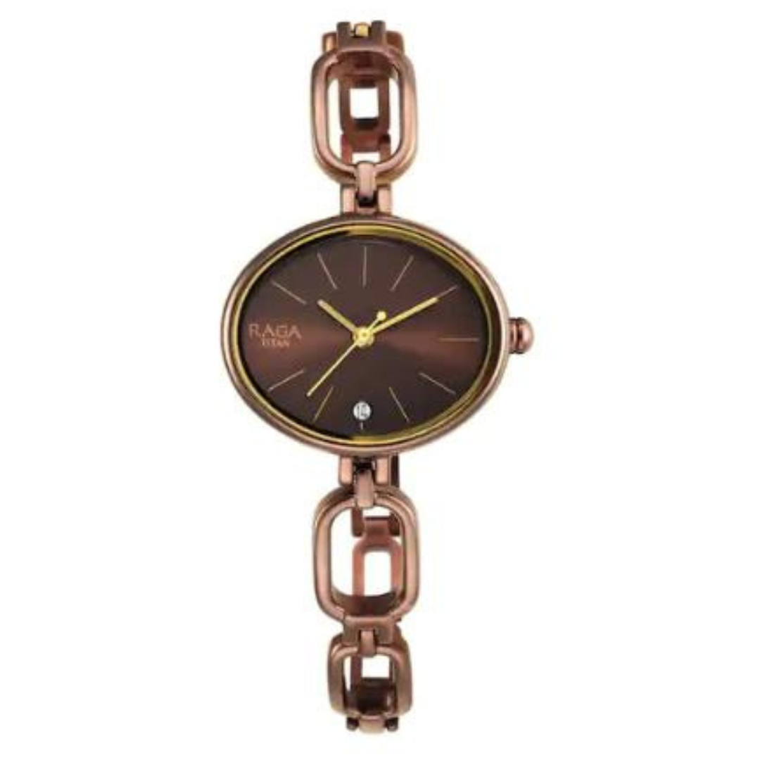 Titan Raga Viva Brown Dial Brown Brass Strap Watch NP2667QM01