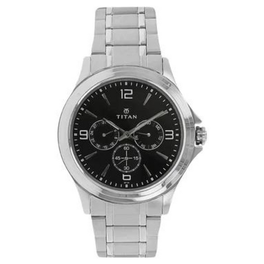 Titan Black Dial Silver Stainless Steel Strap Watch 1698SM01 (DF311)