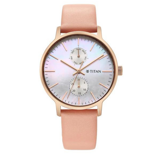 Titan Workwear Slimline Mother Of Pearl Dial Leather Strap Watch 95143WL01