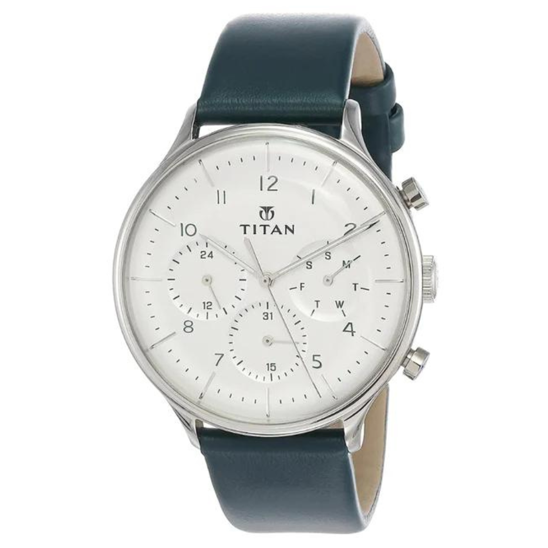 TITAN On Trend White Dial Leather Strap Watch 90102SL03 / NS90102SL03