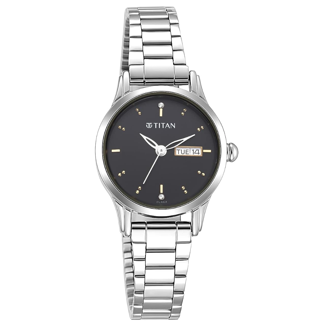 TITAN Lagan Black Dial Metal Strap Watch NP2656SM03