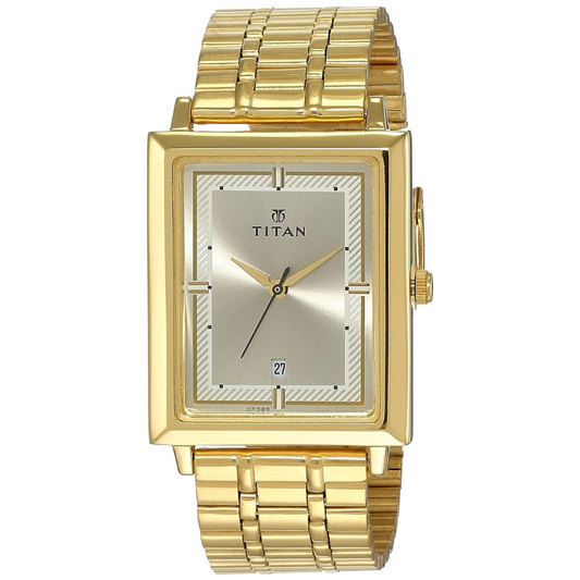 Titan Champagne Dial Golden Stainless Steel Strap Watch NL1715YM02 (DF989)