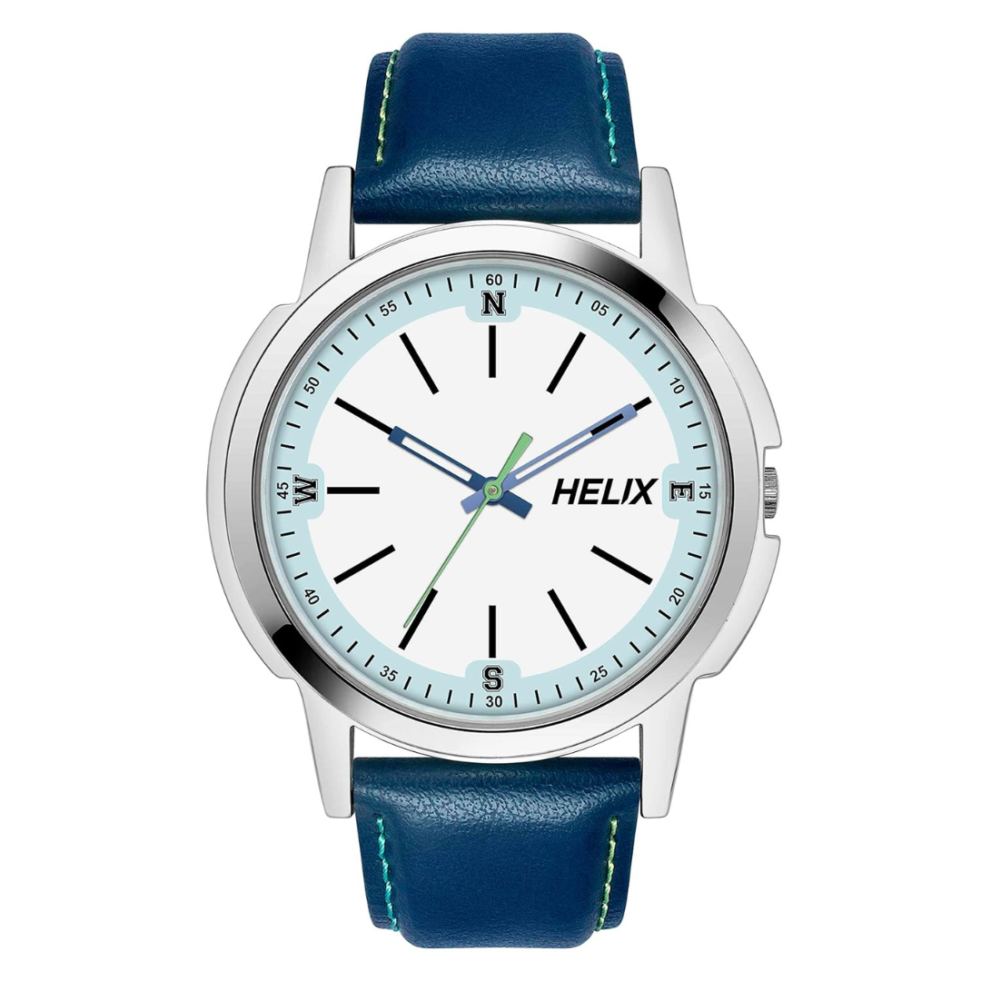 Helix 3 Hands Men's Analog White Dial Coloured Quartz Watch, Round Dial with 44mm Case Width - TW050HG00