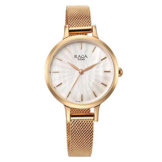 Titan Raga Power Pearls Quartz Analog Mother Of Pearl Dial Metal Strap Watch for Women 2666WM01 / NS2666WM01