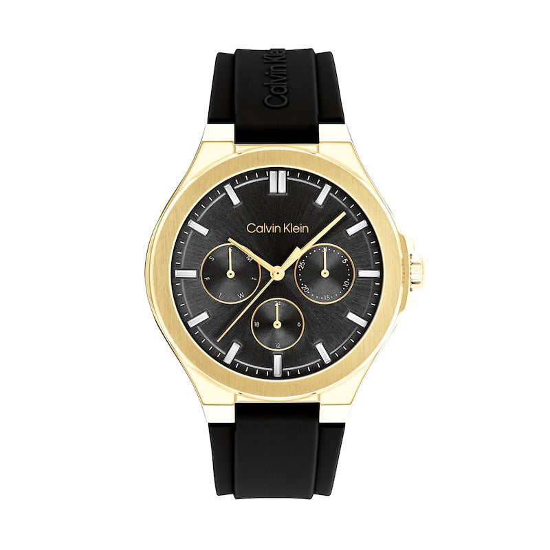 Calvin Klein Vibrancy Crystal Accent Gold-Tone Black Strap Chronograph Watch 25100107