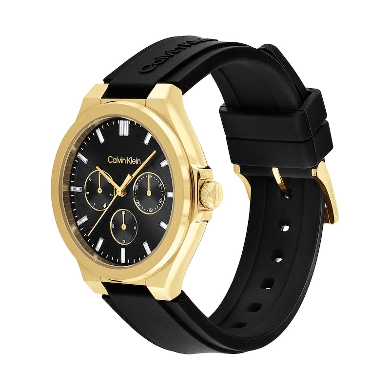 Calvin Klein Vibrancy Crystal Accent Gold-Tone Black Strap Chronograph Watch 25100107