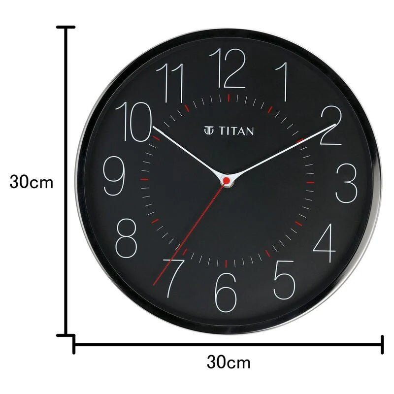 Titan Metallic Black Wall Clock with Slim Hands - 30 cm x 30 cm (Medium) NSW0007MA01A