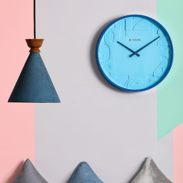 Contemporary Blue Wall Clock with Overlayed numbers - 29.5 cm x 29.5 cm (Medium)  W0039PA02A