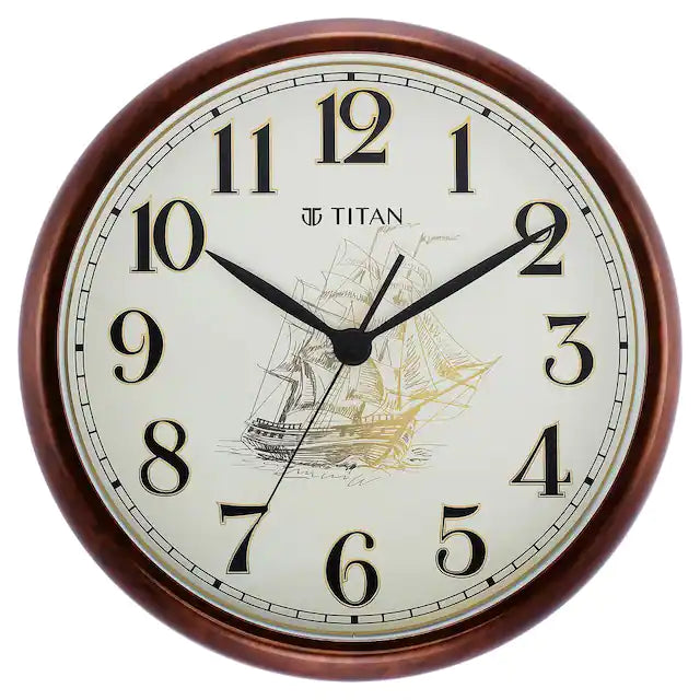 Titan Dark Brown Wood Finish Clock with Ship Design on Dial and Silent Sweep - 39.8 cm x 39.8 cm (Large) NSW0070PA01