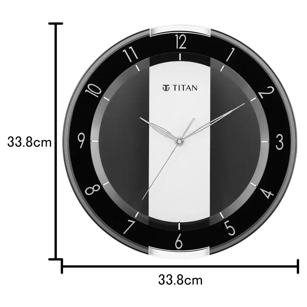 Titan Contemporary Black Wall Clock with a partly Semi-transparent Dial 33.80 x 33.80 cm (Medium Size) W0079PA01