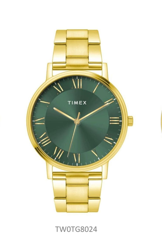 Timex Full Roman Green Dial St Steel Bracelet  Astrological  Men's Watch TW0TG8024